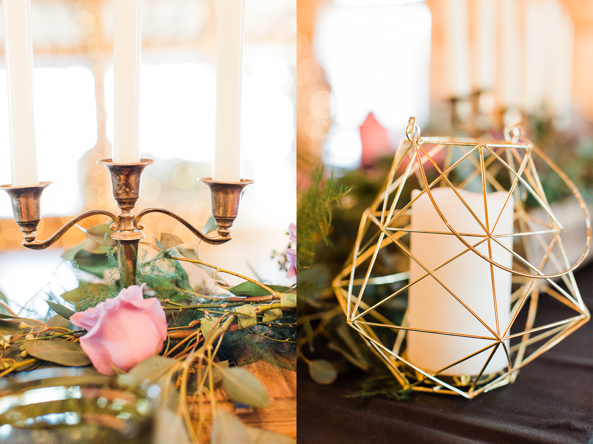 Candles decorate the hall at The Mohicans' Grand Barn