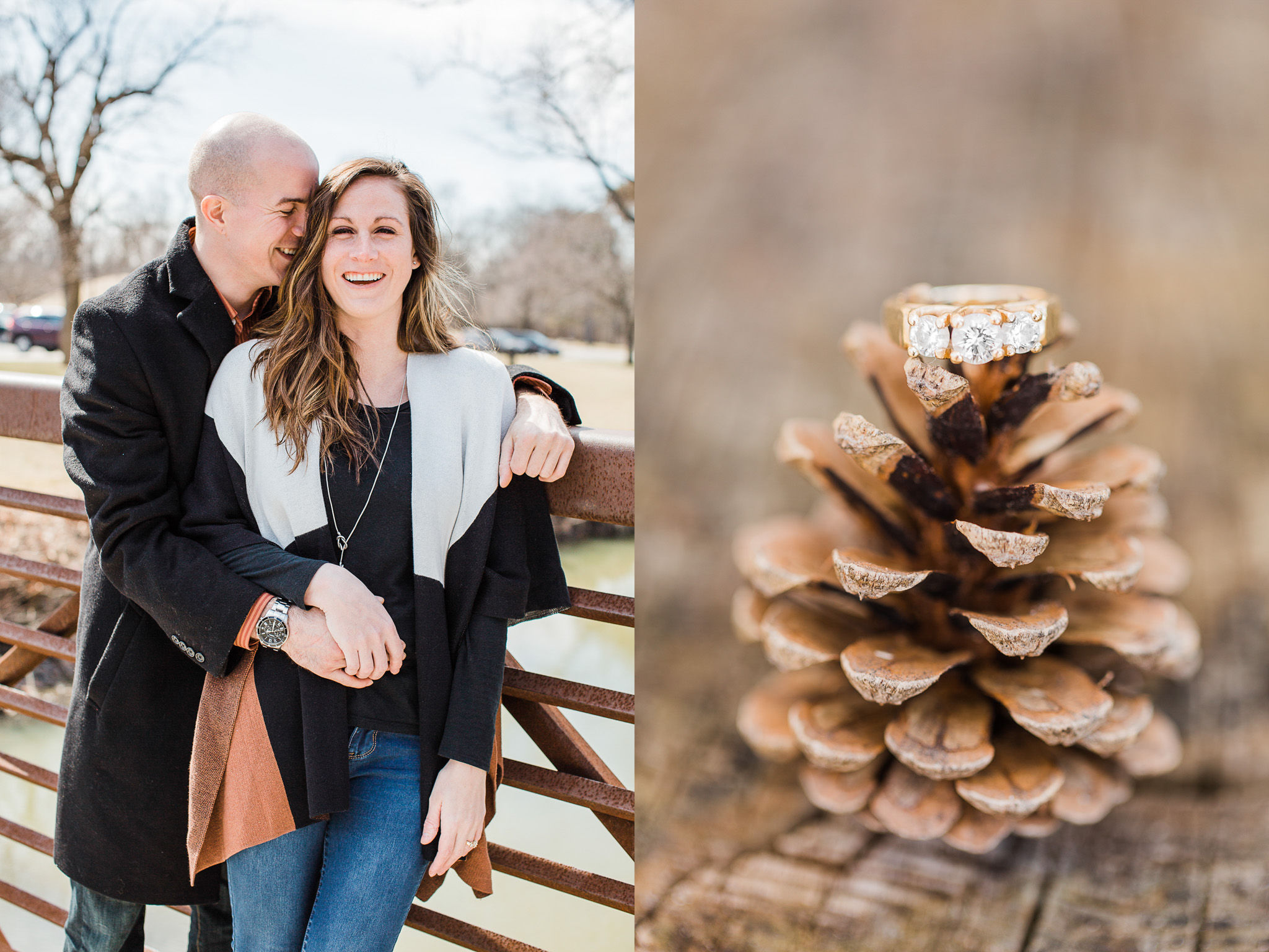 engagement ring on pine cone in traverse city michigan