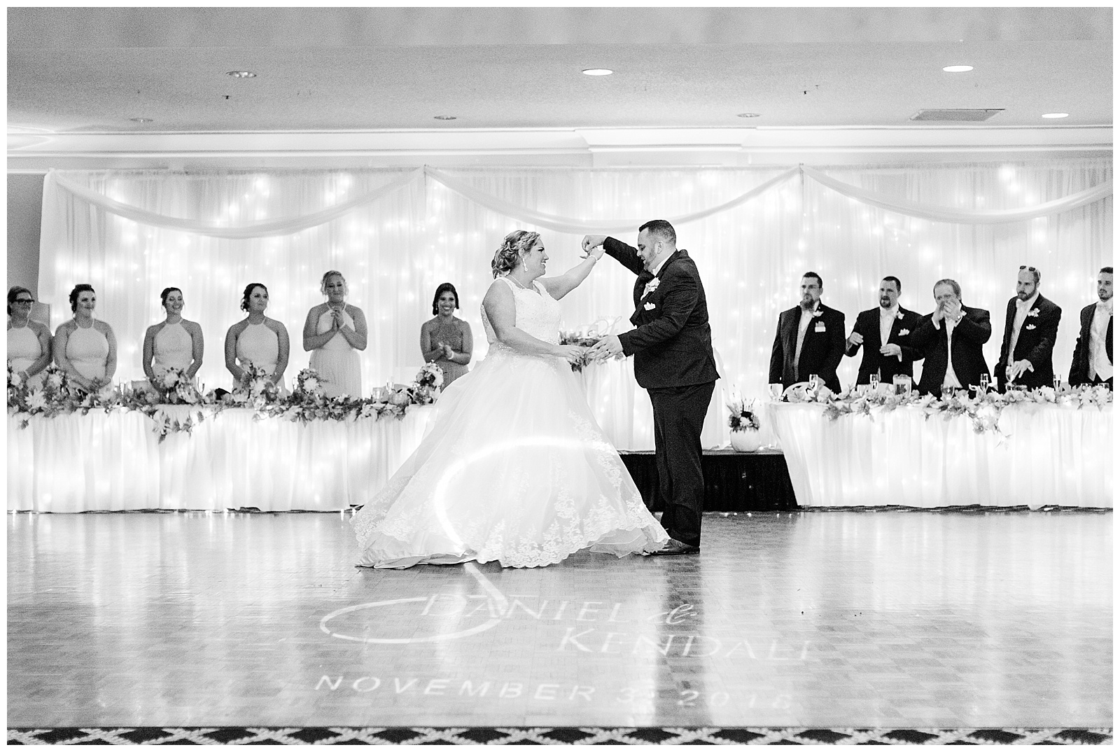 Bride and groom share first dance during their Fairlane Club Fall Wedding.