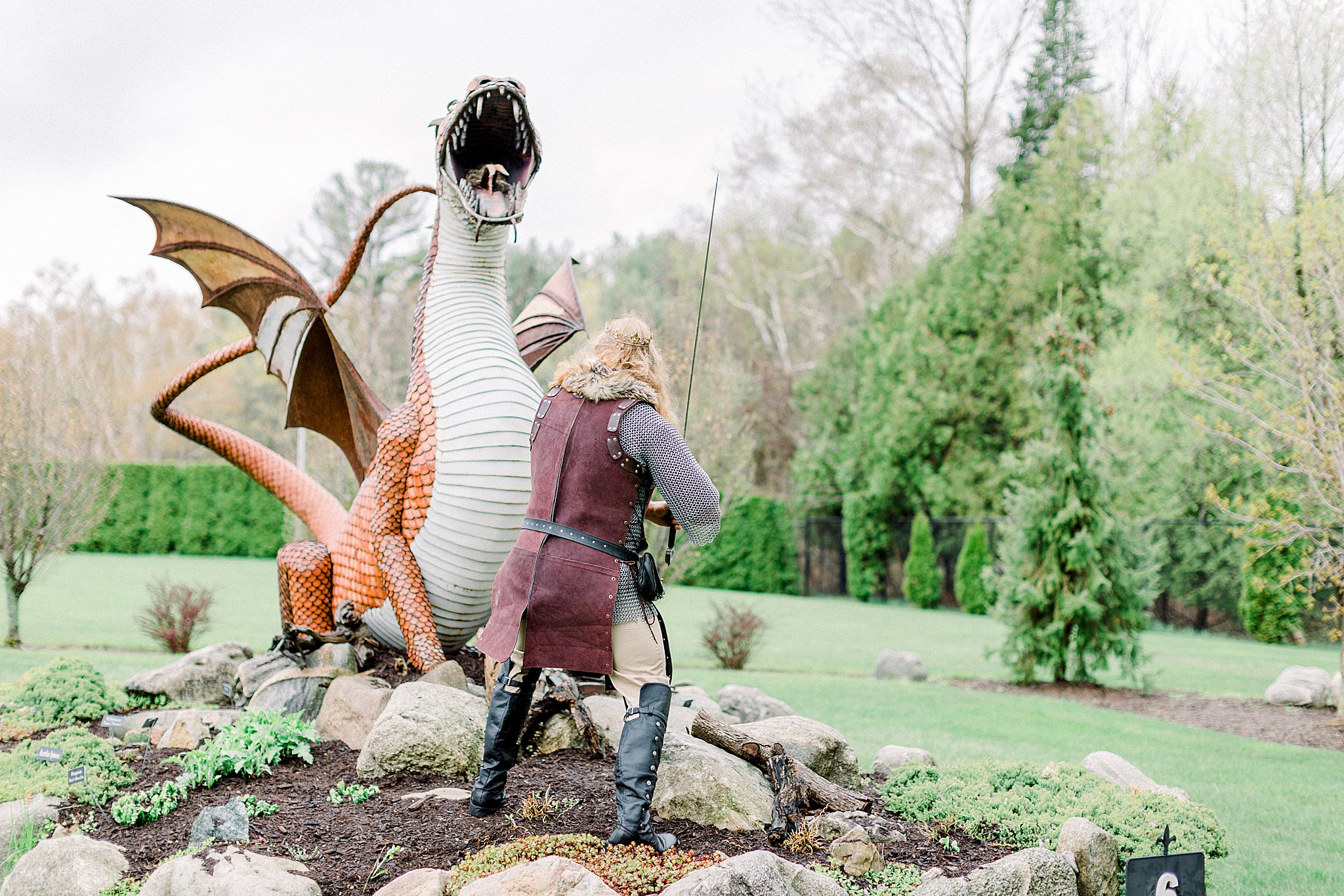 Game of Thrones wedding groom fights dragon at Castle Farms in Charlevoix, Michigan.