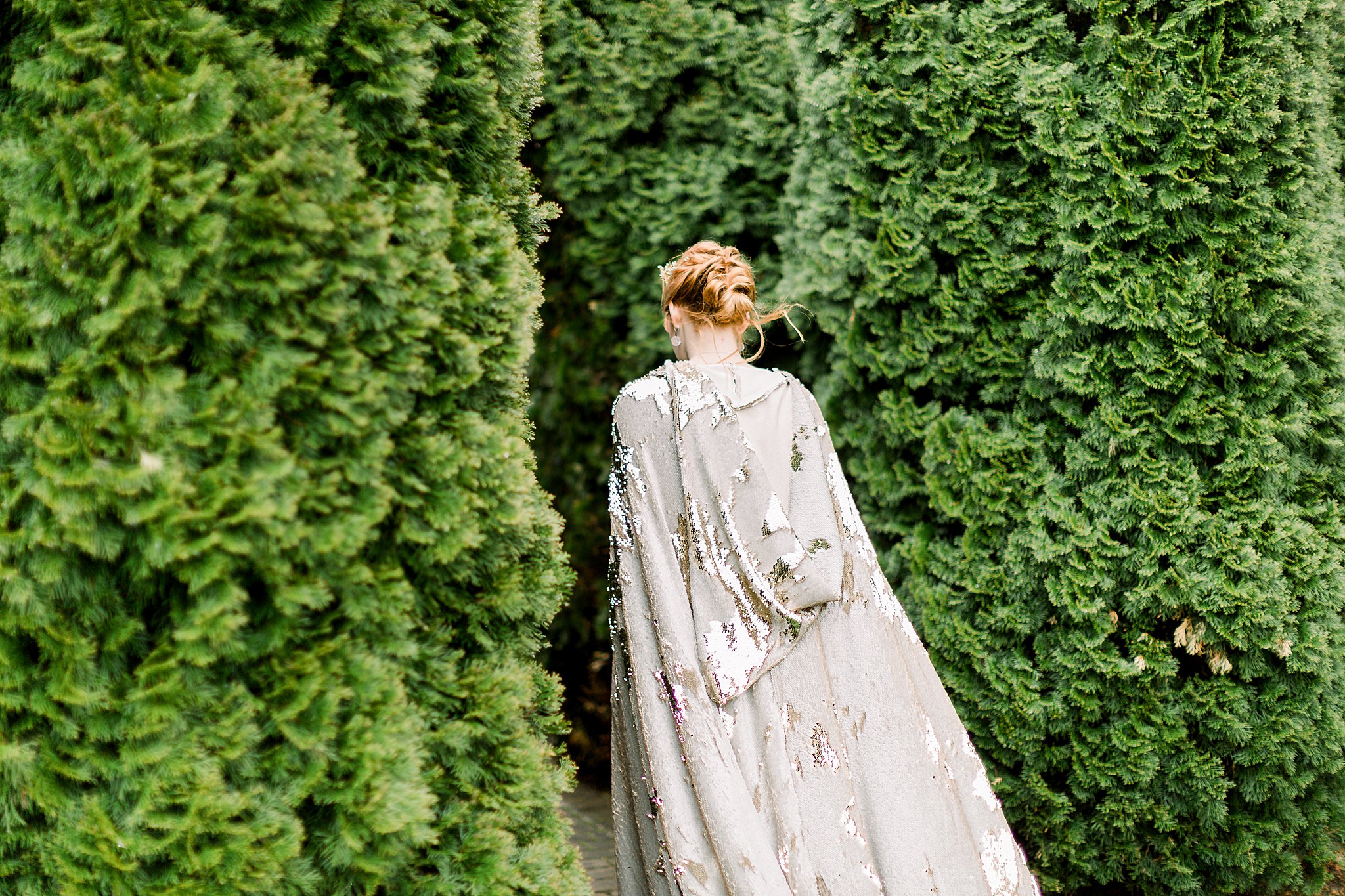 Bride poses for Game of Thrones wedding in Butterfly Garden at Castle Farms in Charlevoix, Michigan.