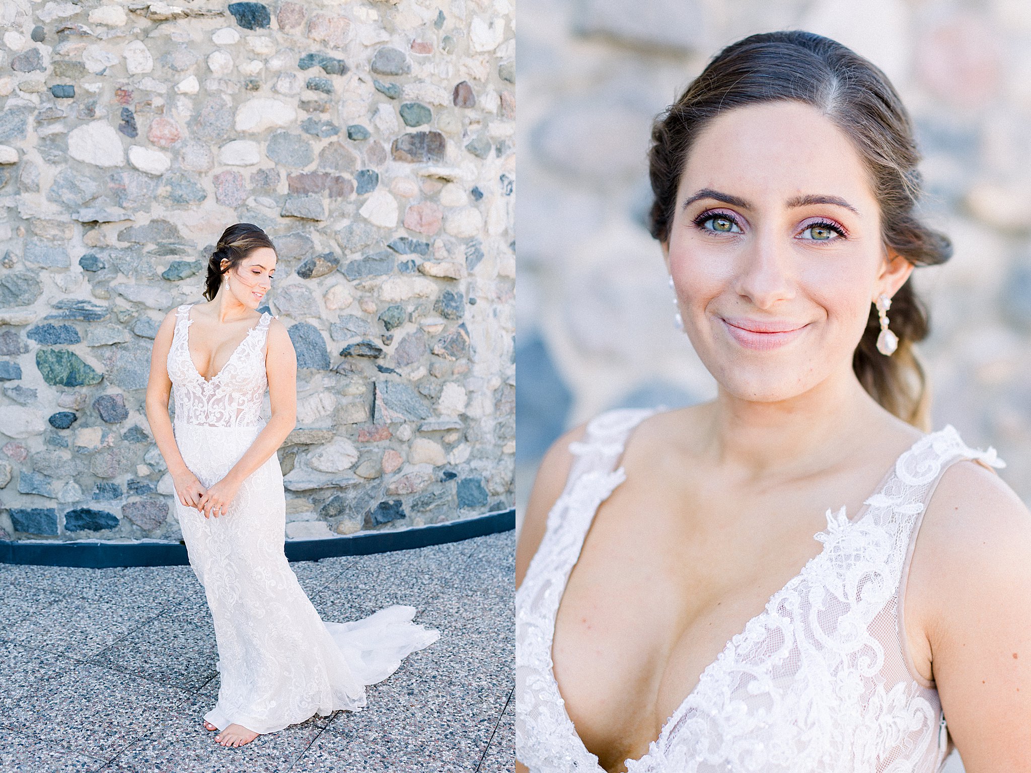 Bride smiles into camera during Spring Castle Farms wedding.