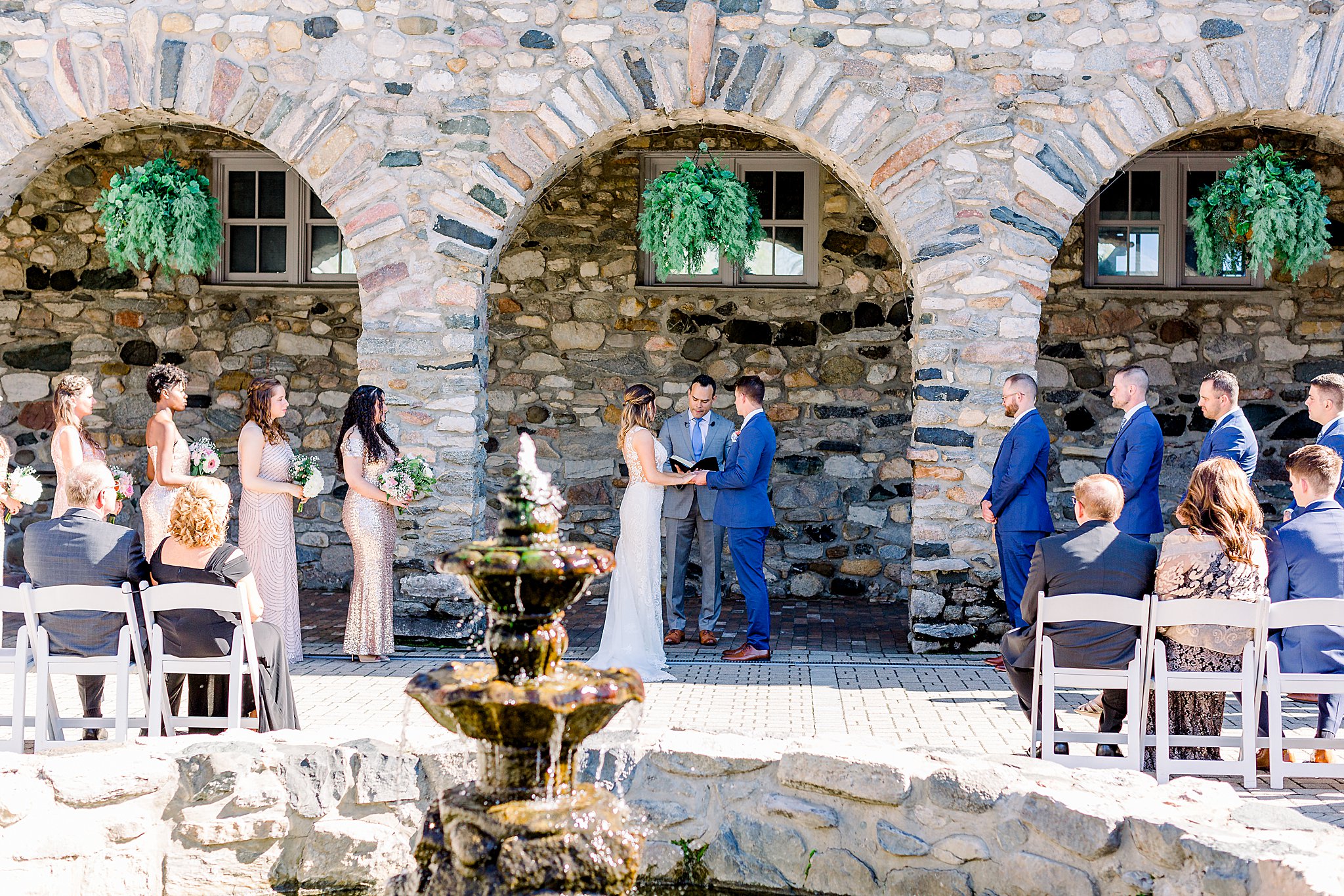 Queen's Courtyard wedding ceremony during Spring Castle Farms wedding.