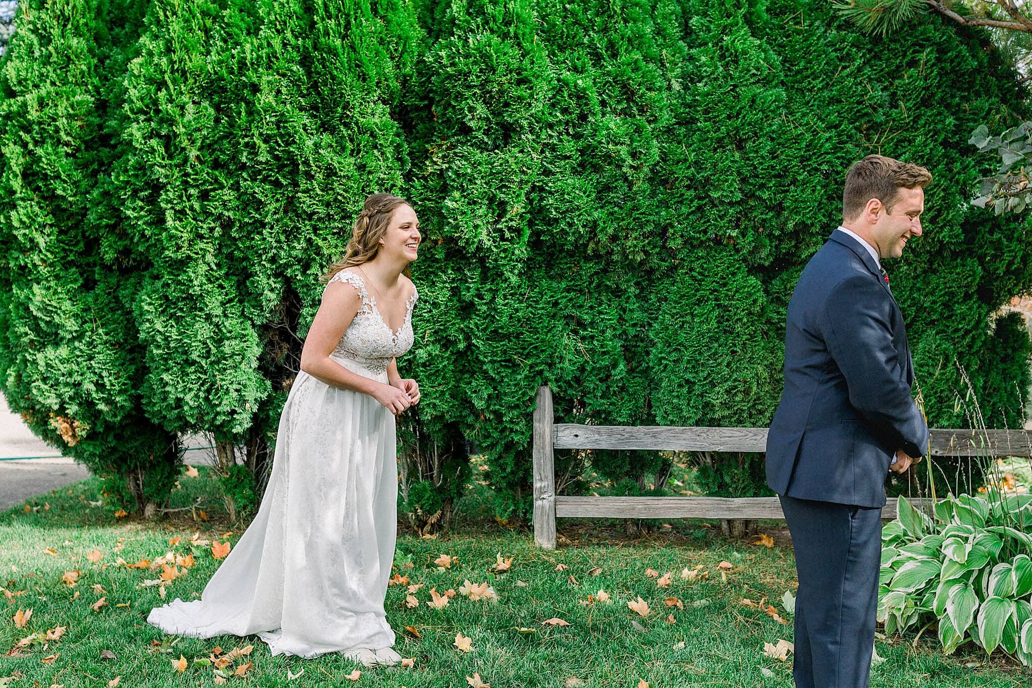 First look during Timberlee Hills Wedding in Traverse City, Northern Michigan.