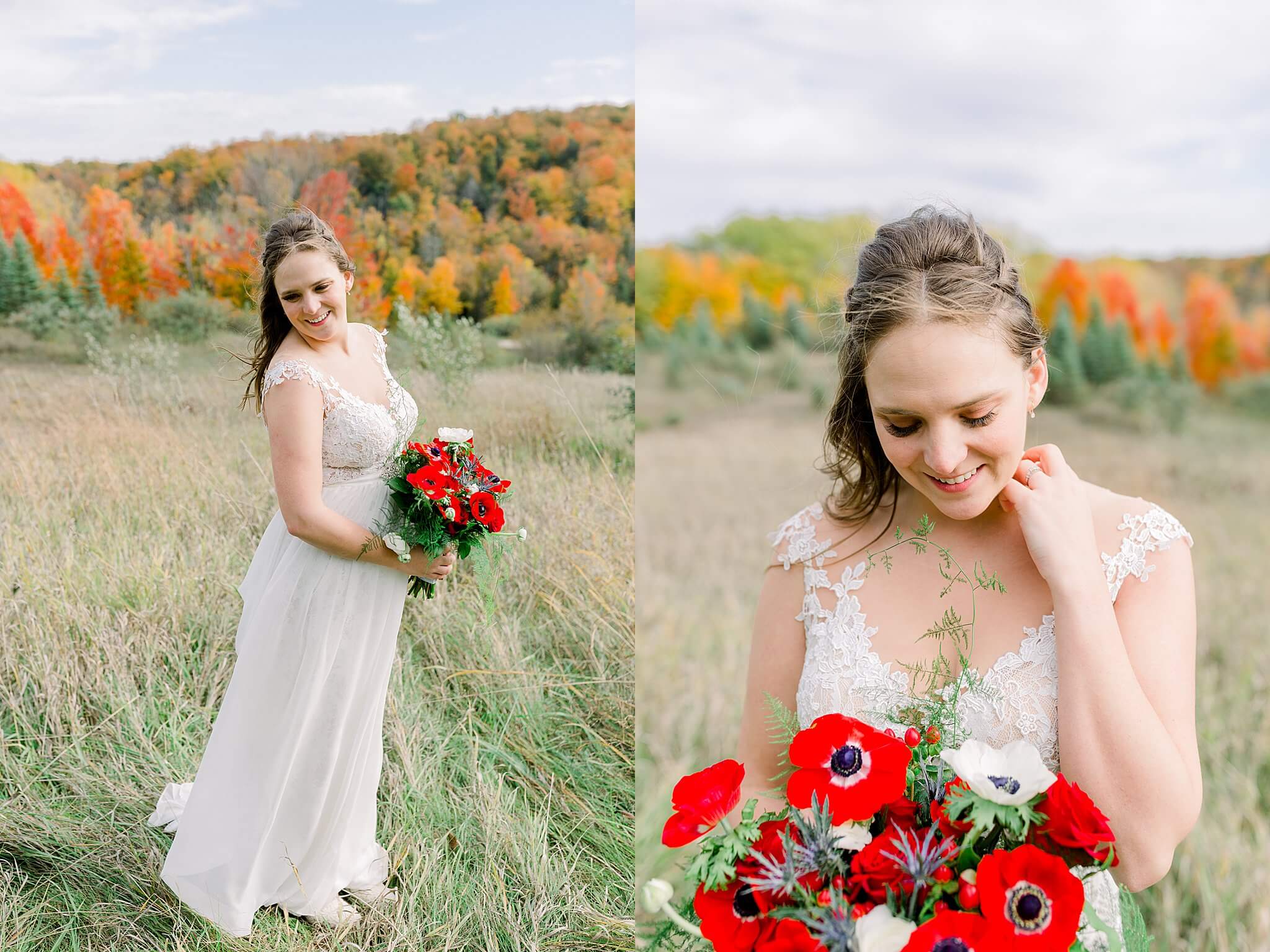 Fall bridal portraits during Timberlee Hills Wedding in Traverse City, Northern Michigan.