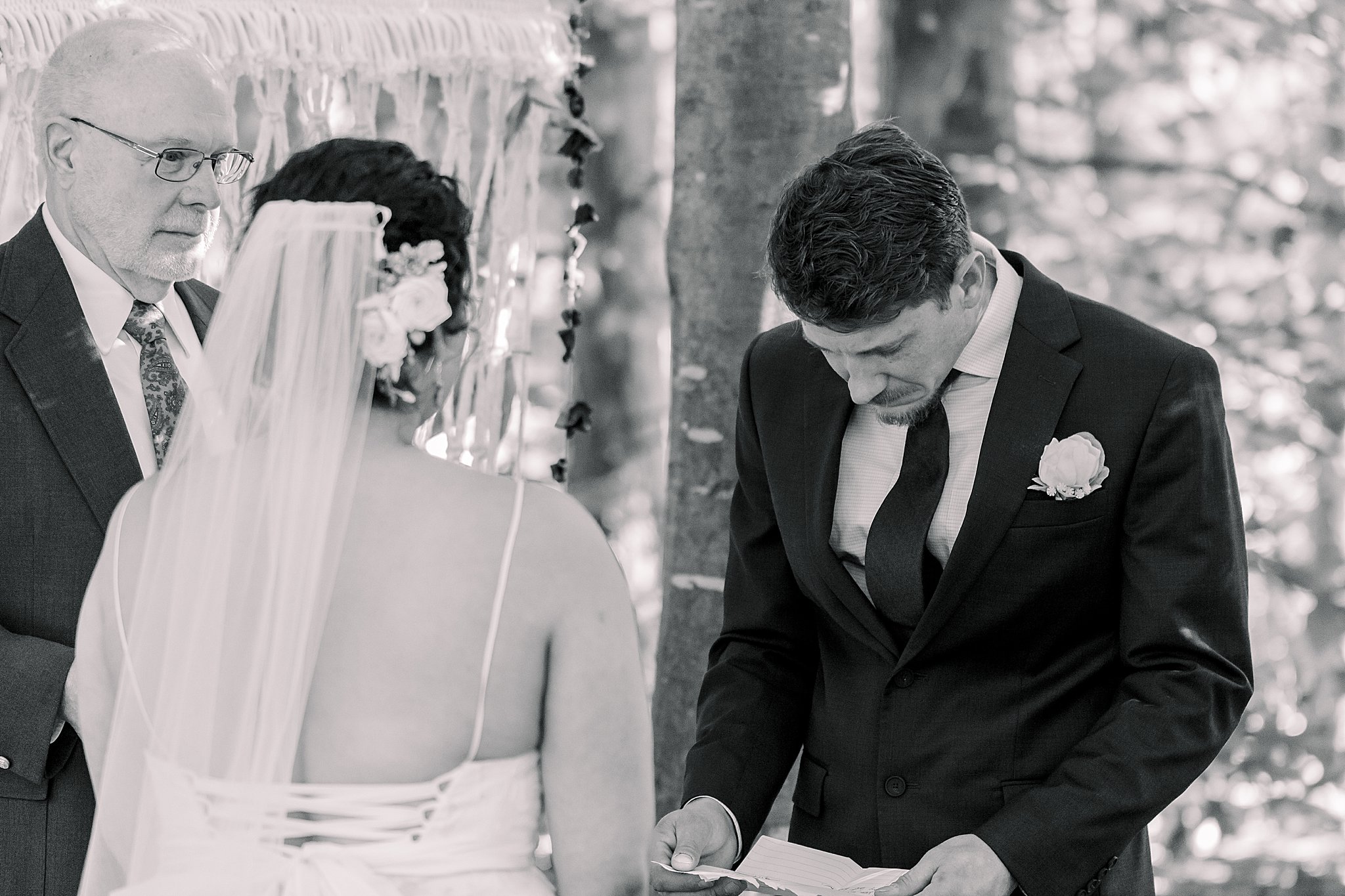 Groom cries during wedding vows during Northern Michigan Intimate Wedding
