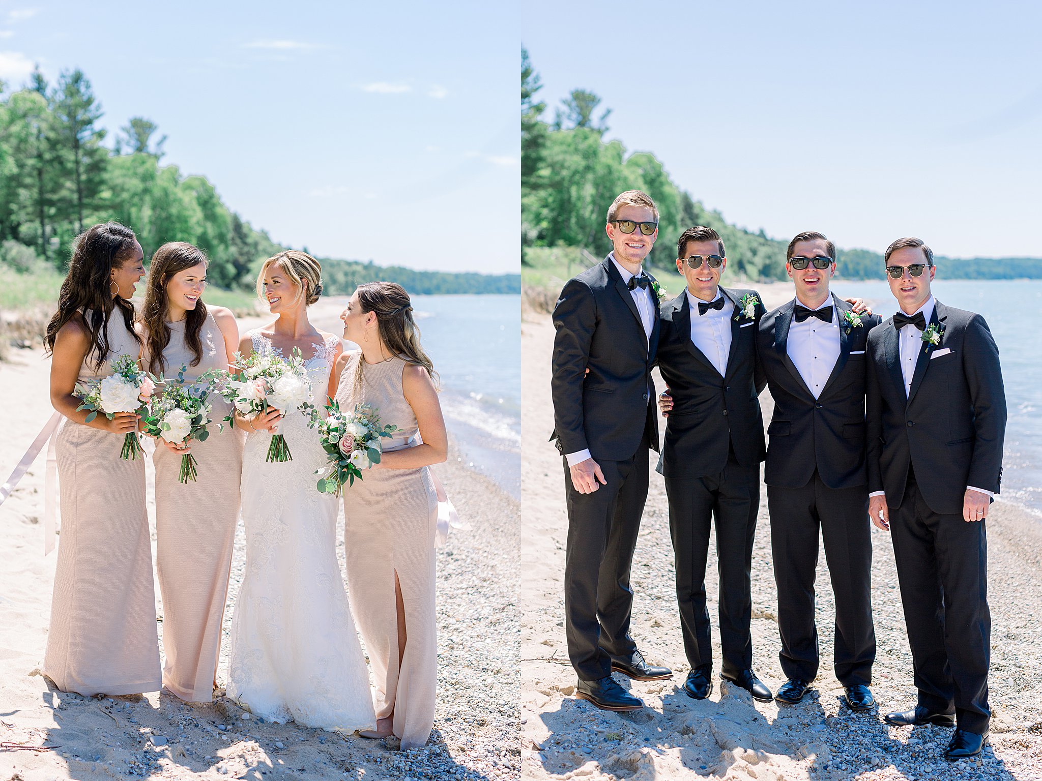 Bridal Party pictures during intimate Lake Michigan wedding.