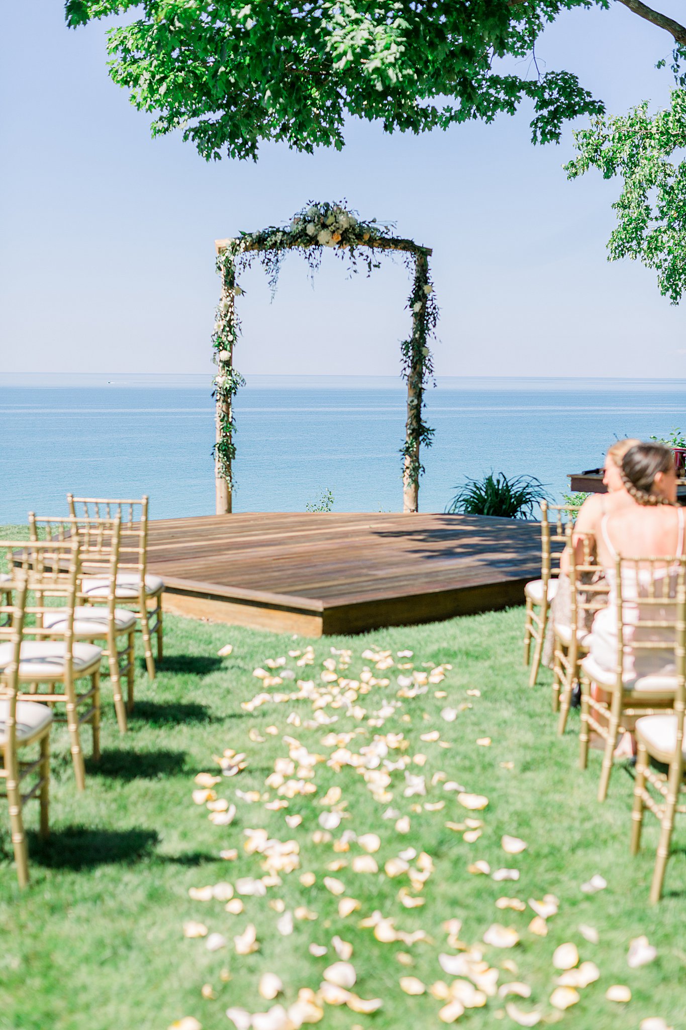Ceremony arch for intimate Lake Michigan wedding ceremony.