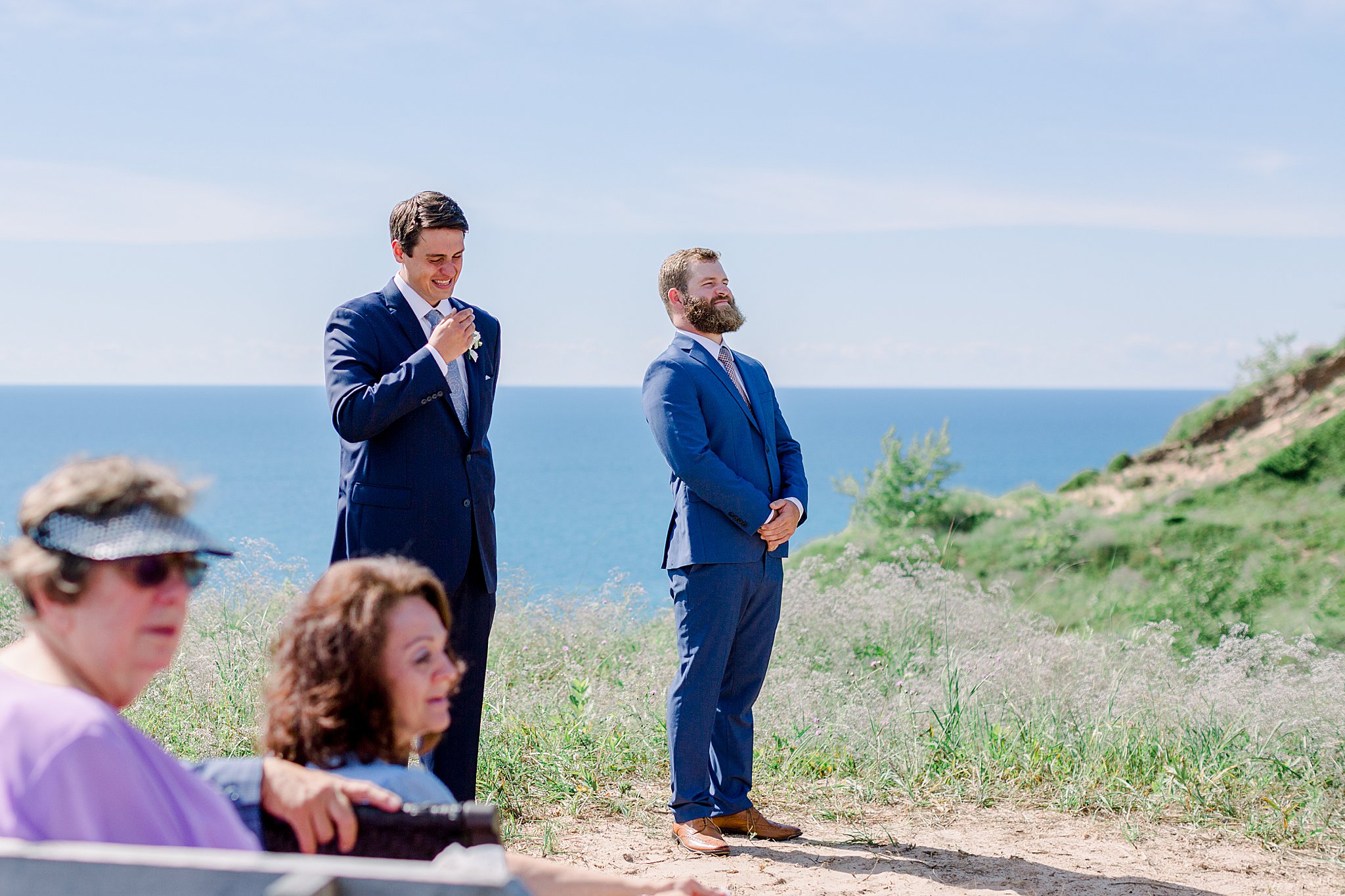 Groom tears up seeing bride for first time during their Northern Michigan elopement. 