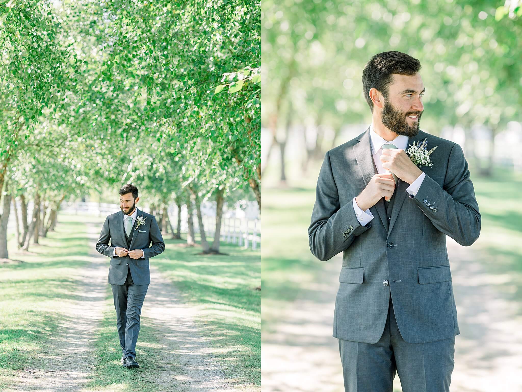 Groom poses for portraits during Crooked Creek Ranch wedding.