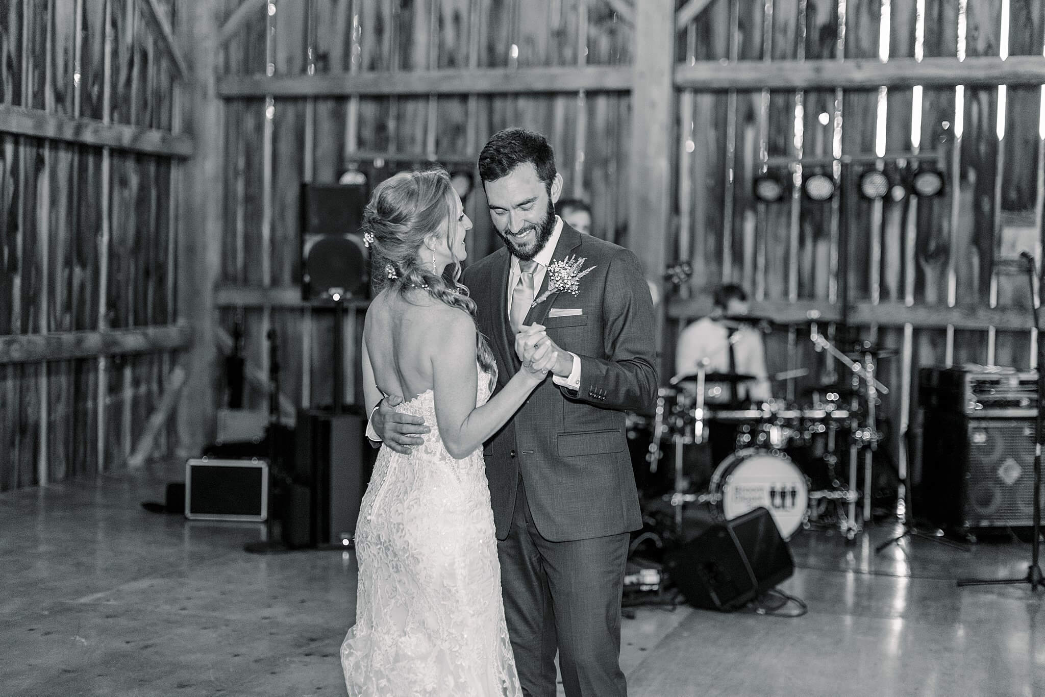 Bride and groom share first dance at Crooked Creek Ranch wedding.