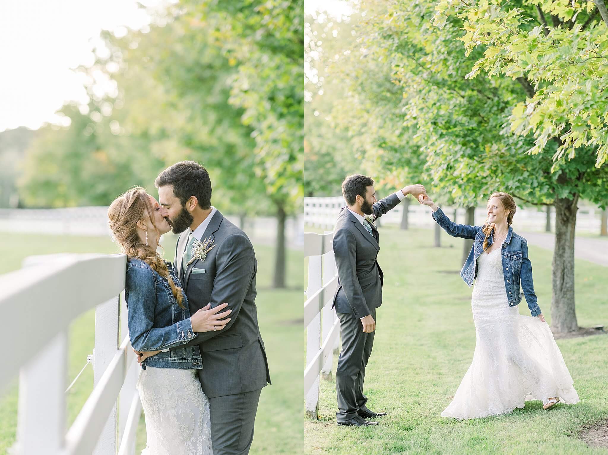 Bride and groom kiss during glowy, sunset portraits on their Crooked Creek Ranch wedding day.