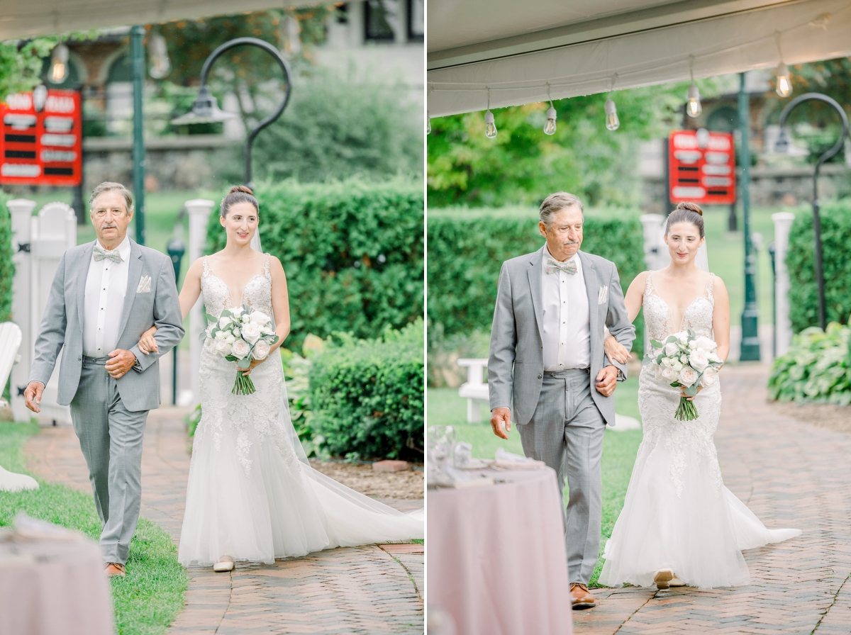 Collage of Alyssa walking down the aisle with her dad on her wedding day.