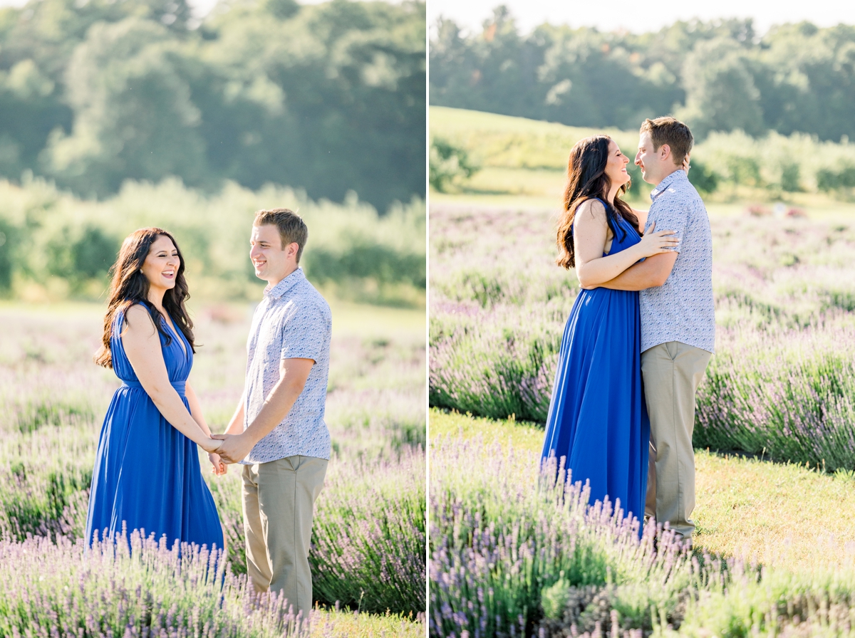 Collage of Lindsey and Austin laughing and smiling at each other during their engagement session with Mandie Forbes Photography.