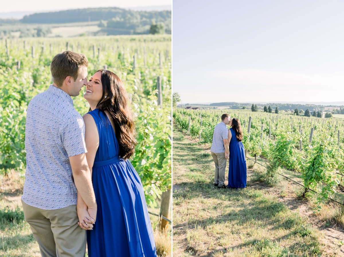 Collage of Lindsey smiling at Austin and them looking out across the lavender field during their engagement session.