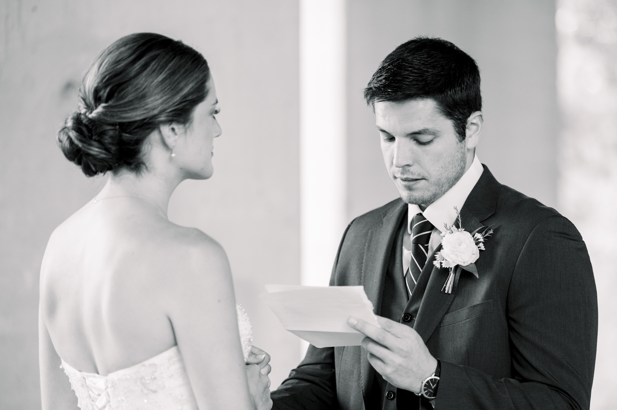 Nic reading a letter to his bride on their wedding day.