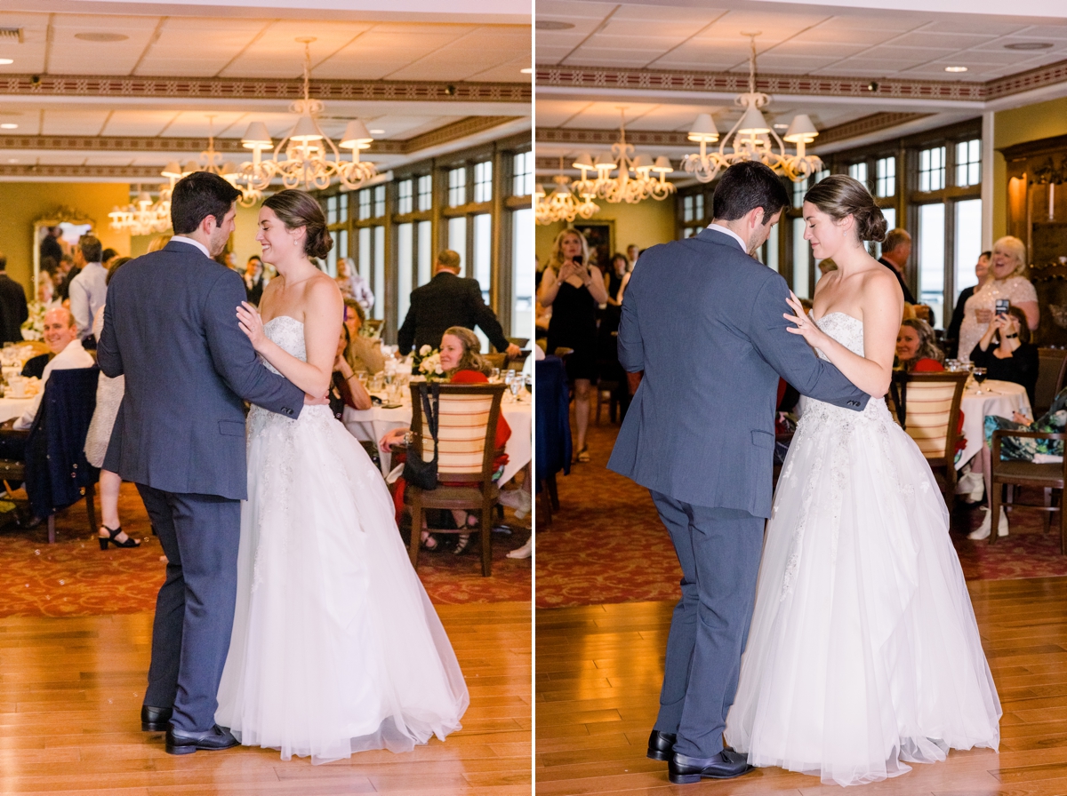 Collage of Jennie and Nic during their first dance on their wedding day at the Perry Hotel