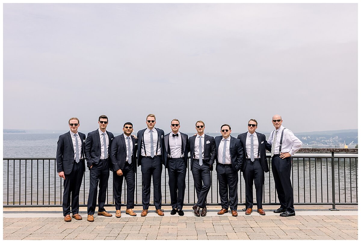 Groomsmen wedding party photo at The Delamar Hotel in Traverse City, Michigan