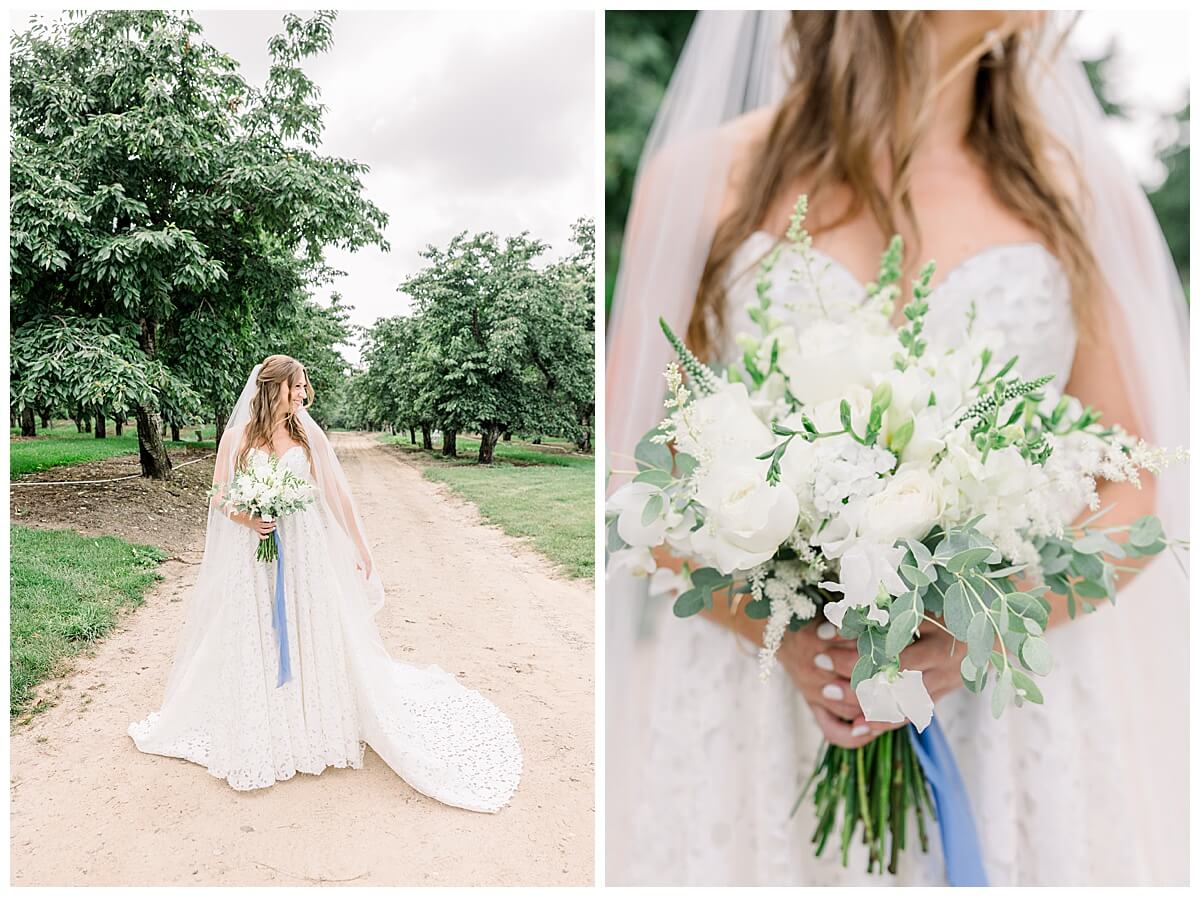 Bride preparing for her emotional Bay View wedding in the cherry orchards on Leelanau Peninsula Michigan. 