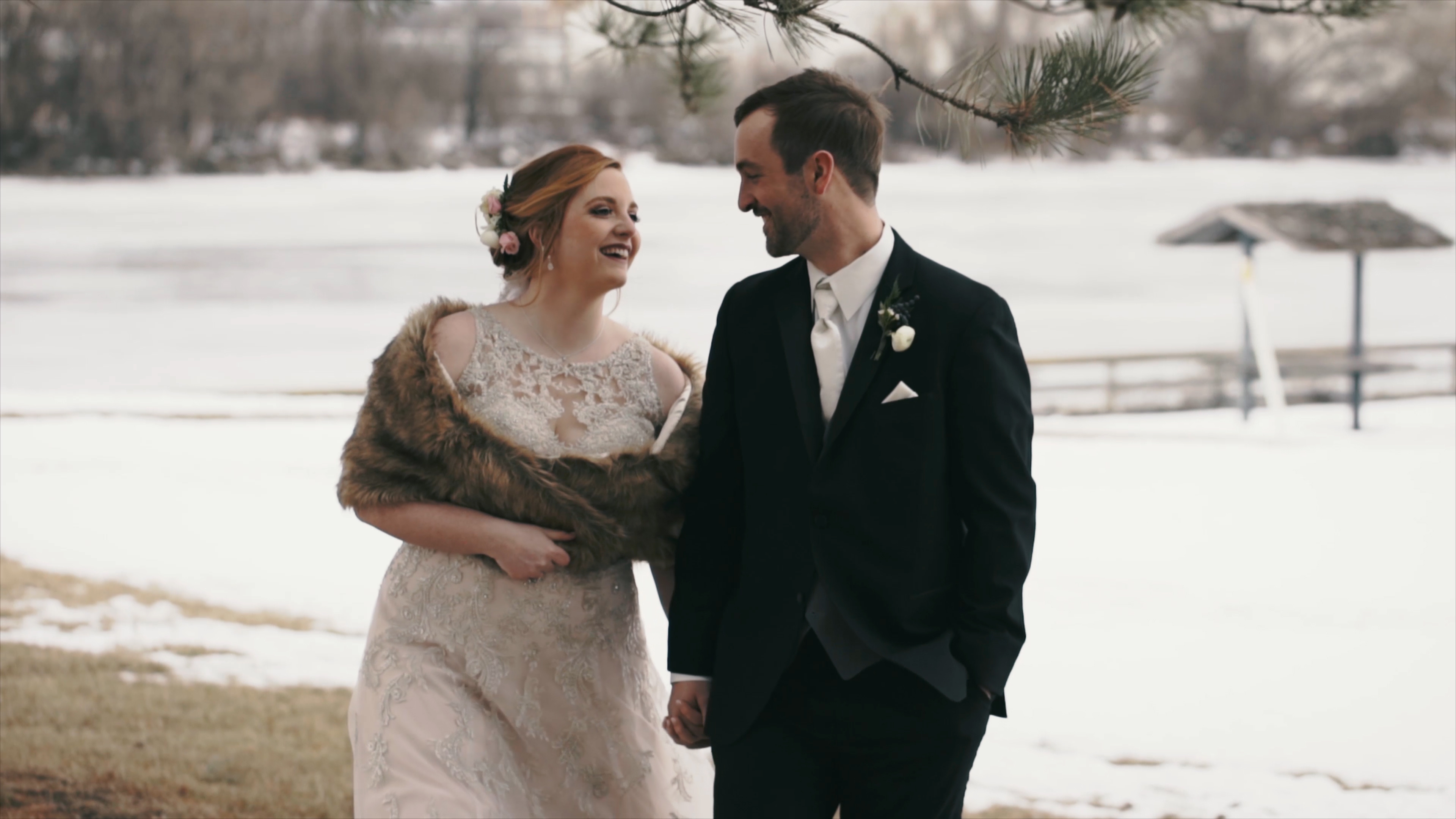 Winter wedding held at Temple Theater in Saginaw, Michigan.