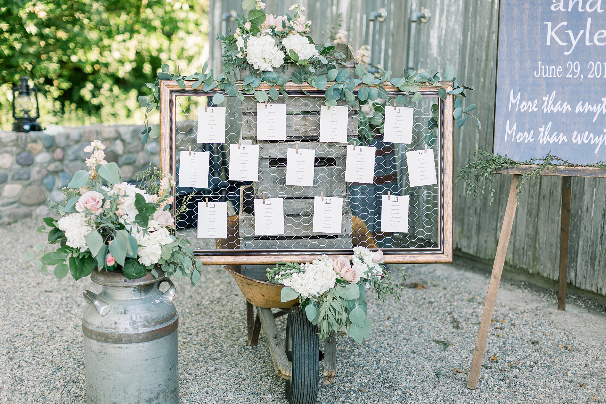 Wedding reception details at Hidden Vineyard Wedding Barn Summer Wedding.