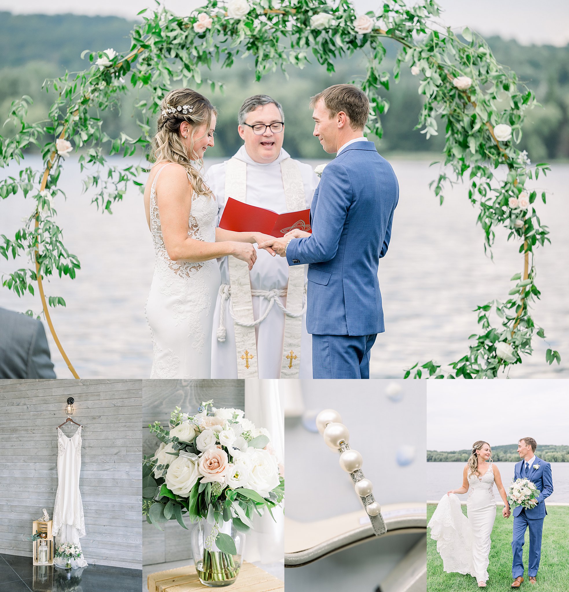 Collage of photos for Boathouse on Lake Charlevoix wedding.